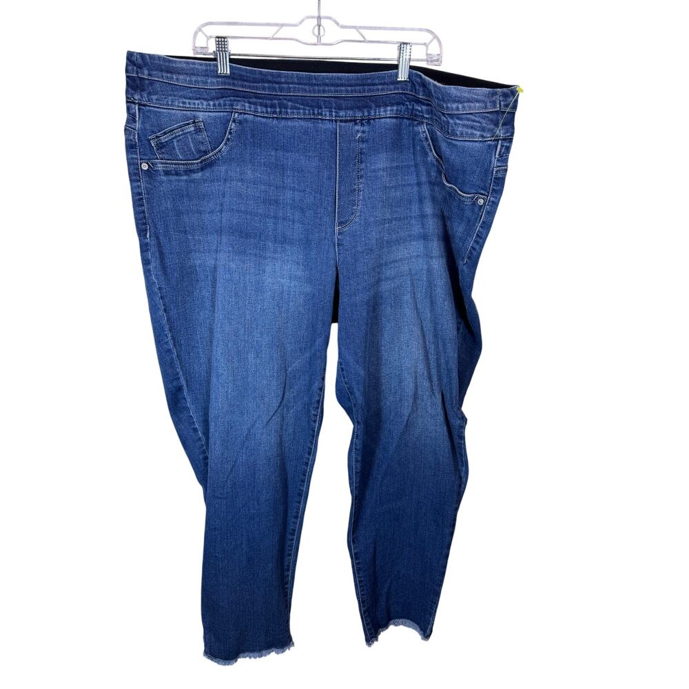 Democracy ABsolution Size 24W Pull On Glider Ankle Crop Frayed Hem Blue Jeans - Picture 2 of 7